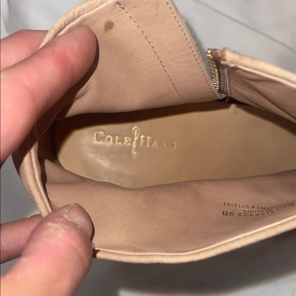 Cole Haan Beige Leather Ankle Booties with Stacked Heel - Picture 2 of 11